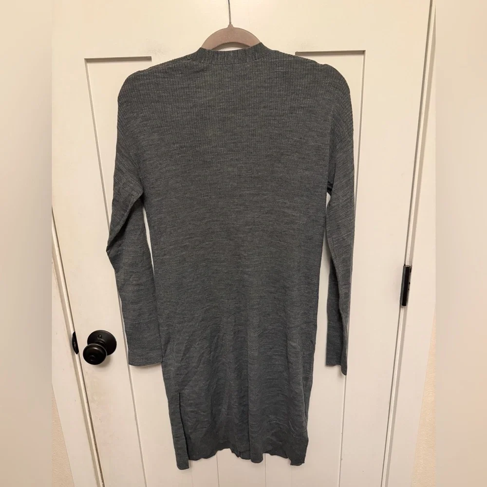 Halogen Merino Wool Duster Cardigan Gray Size Small V-Neck Ribbed Button Down